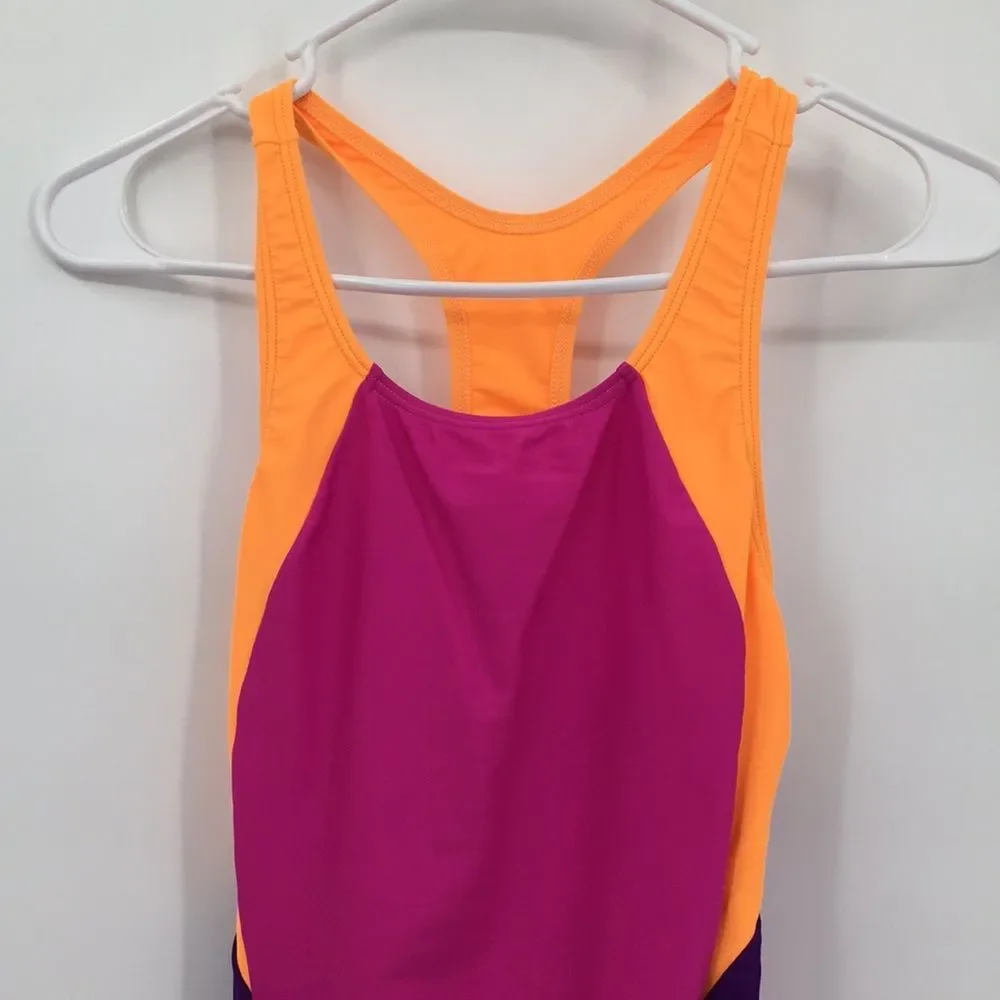 Speedo Bright Colorblock One-Piece Swimsuit - Magenta, Orange & Purple
